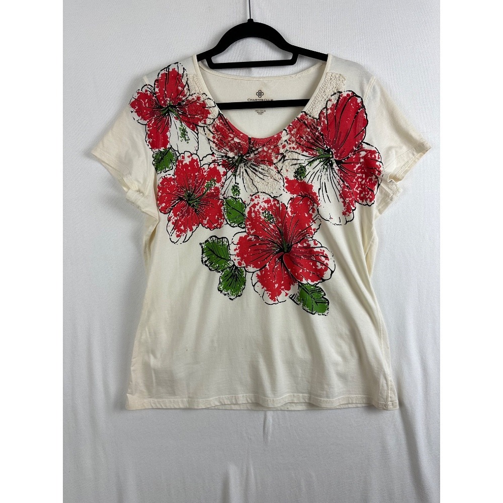 Charter Club Top Women's Large Short Sleeve T‎ Shirt Vintage Floral
